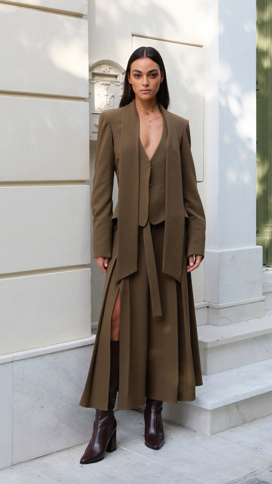 Malia Jacket & Mira Skirt-Pants Brown Set