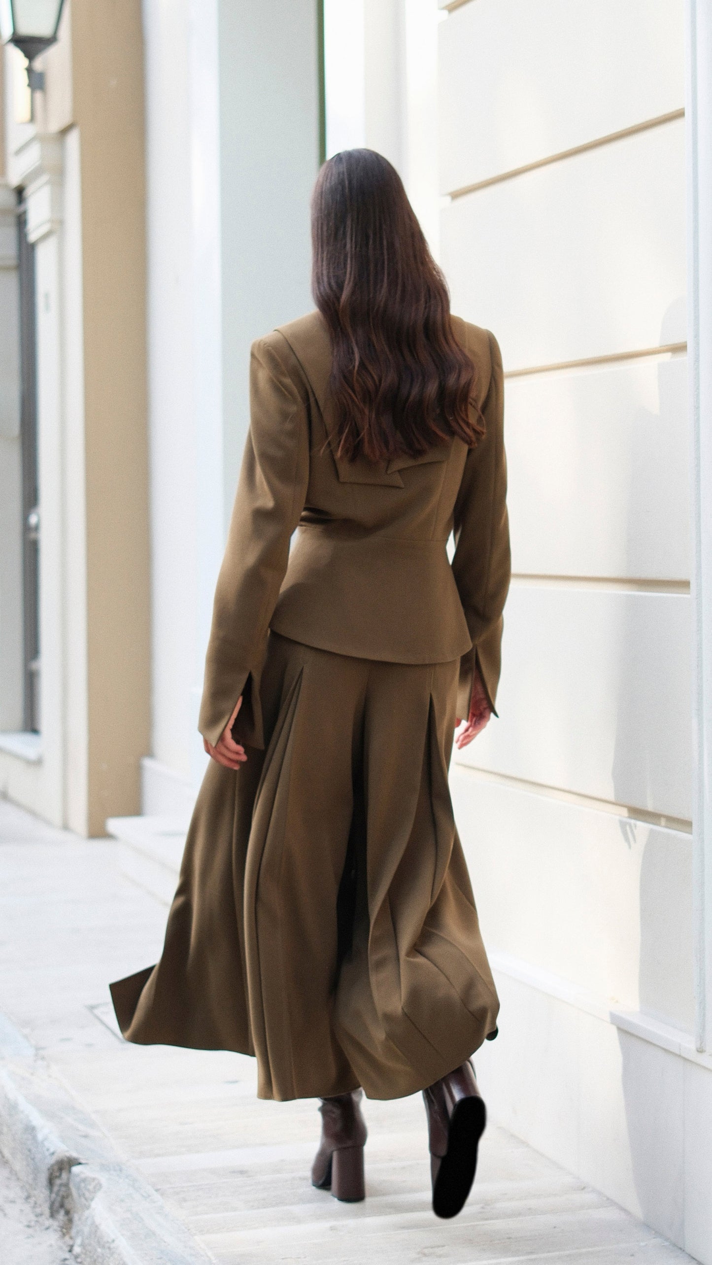 Malia Jacket & Mira Skirt-Pants Brown Set