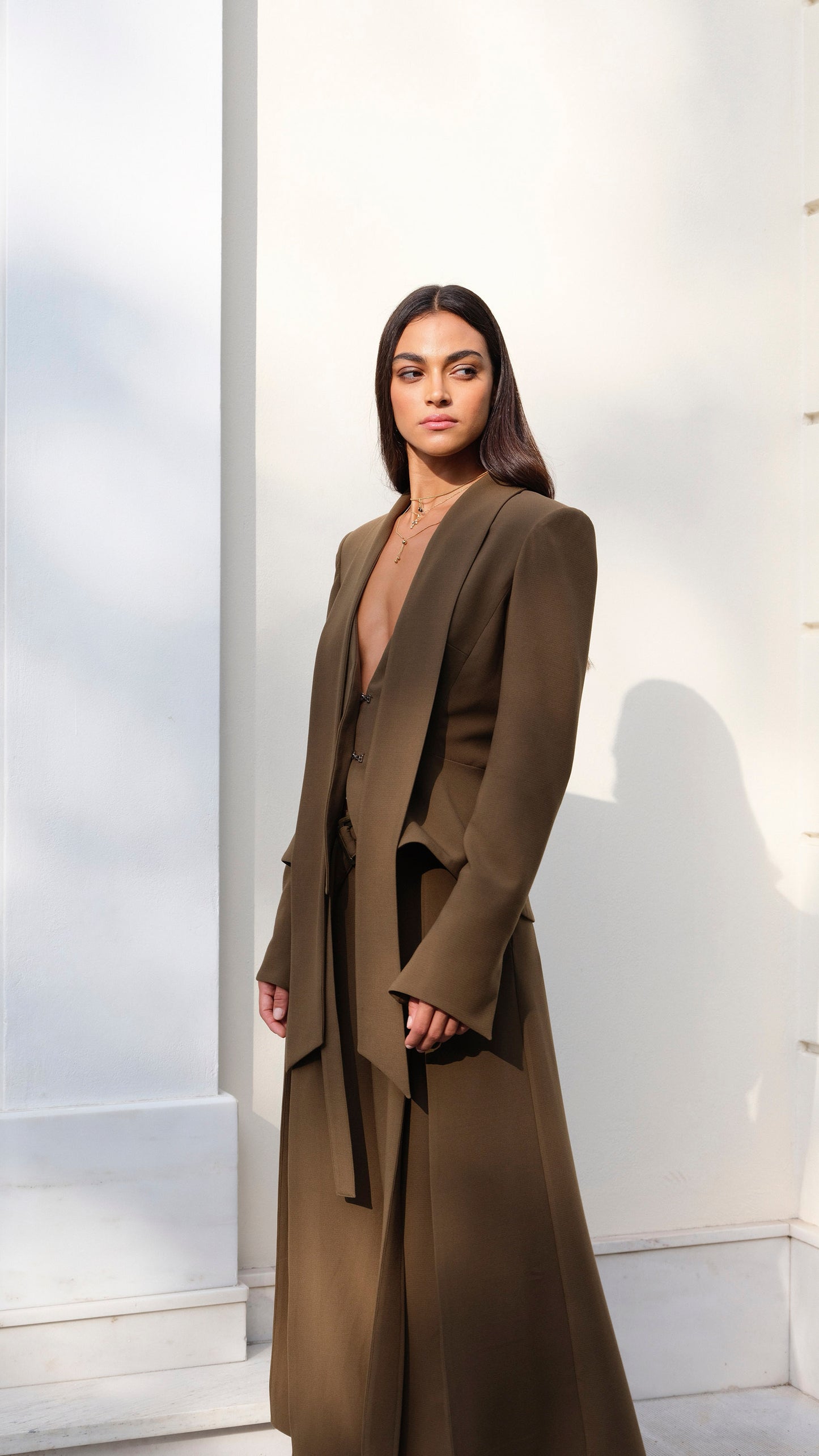 Malia Jacket & Mira Skirt-Pants Brown Set