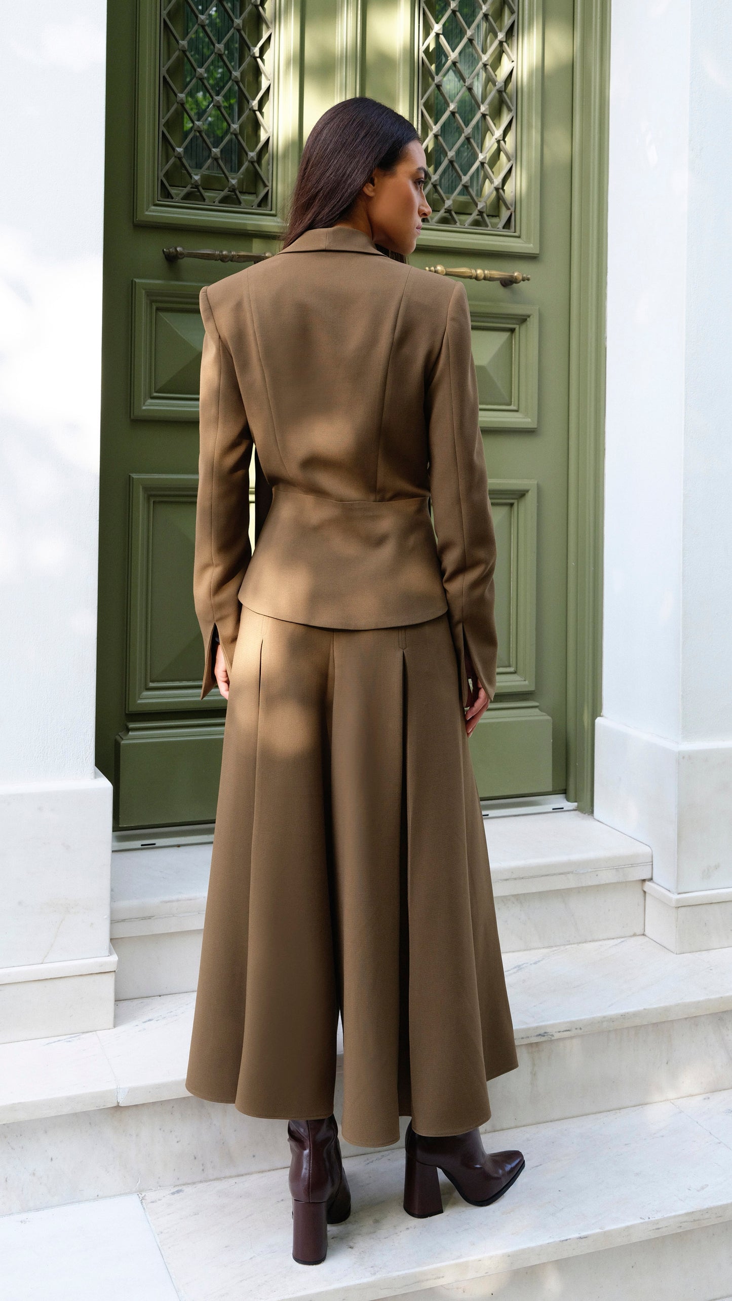 Malia Jacket & Mira Skirt-Pants Brown Set