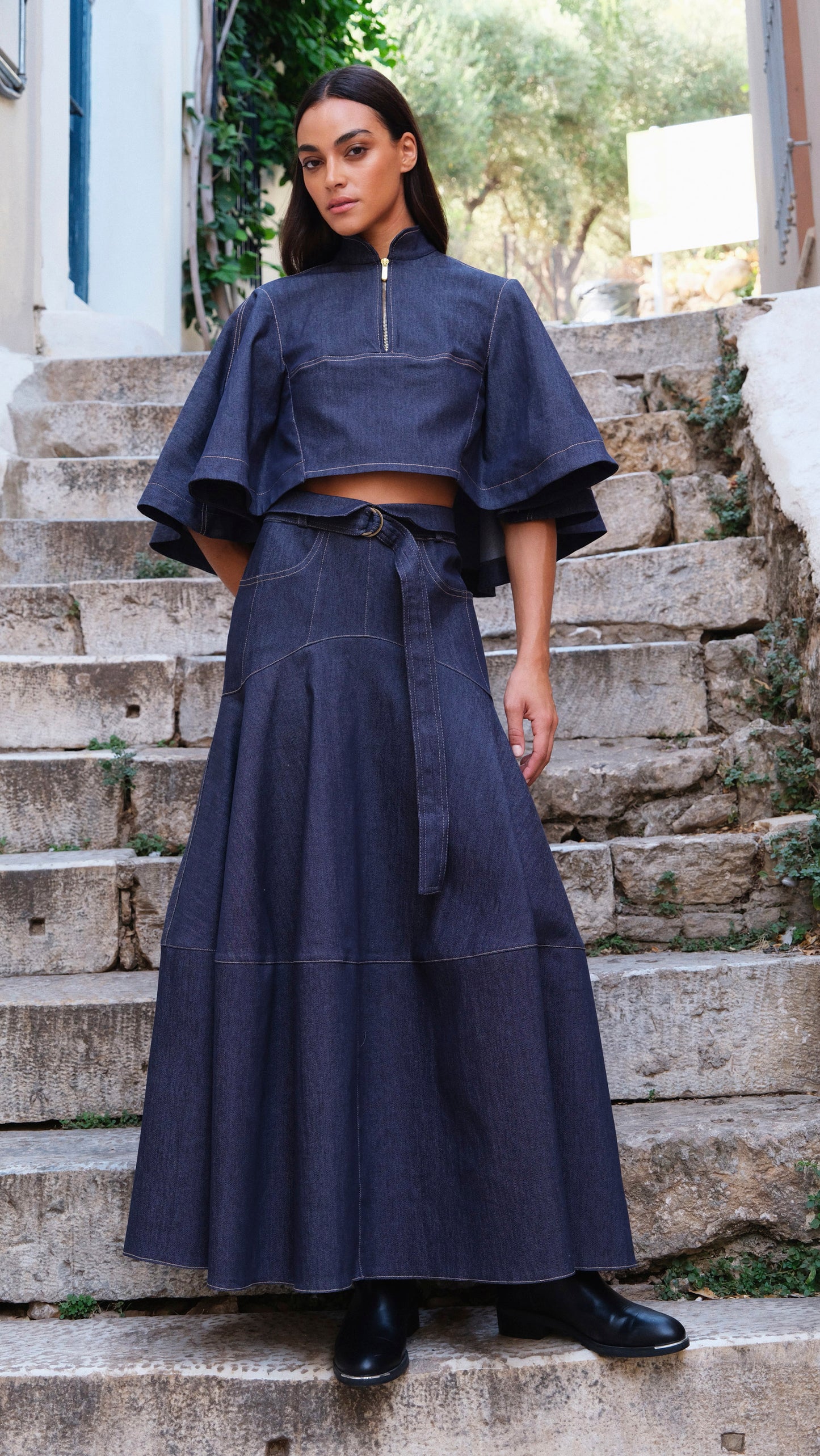 Selma Cape & Amal Skirt Denim Set
