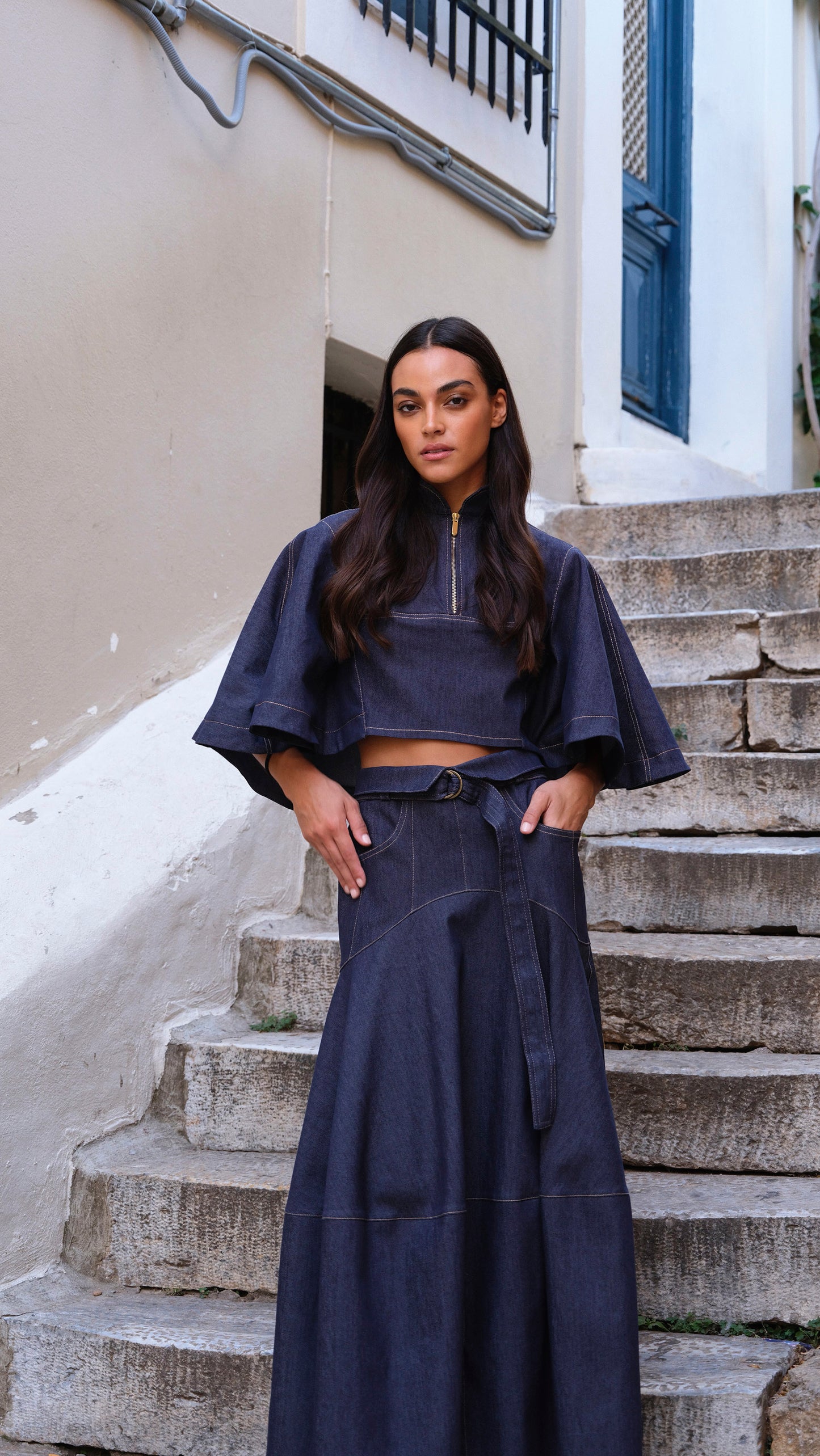 Selma Cape & Amal Skirt Denim Set