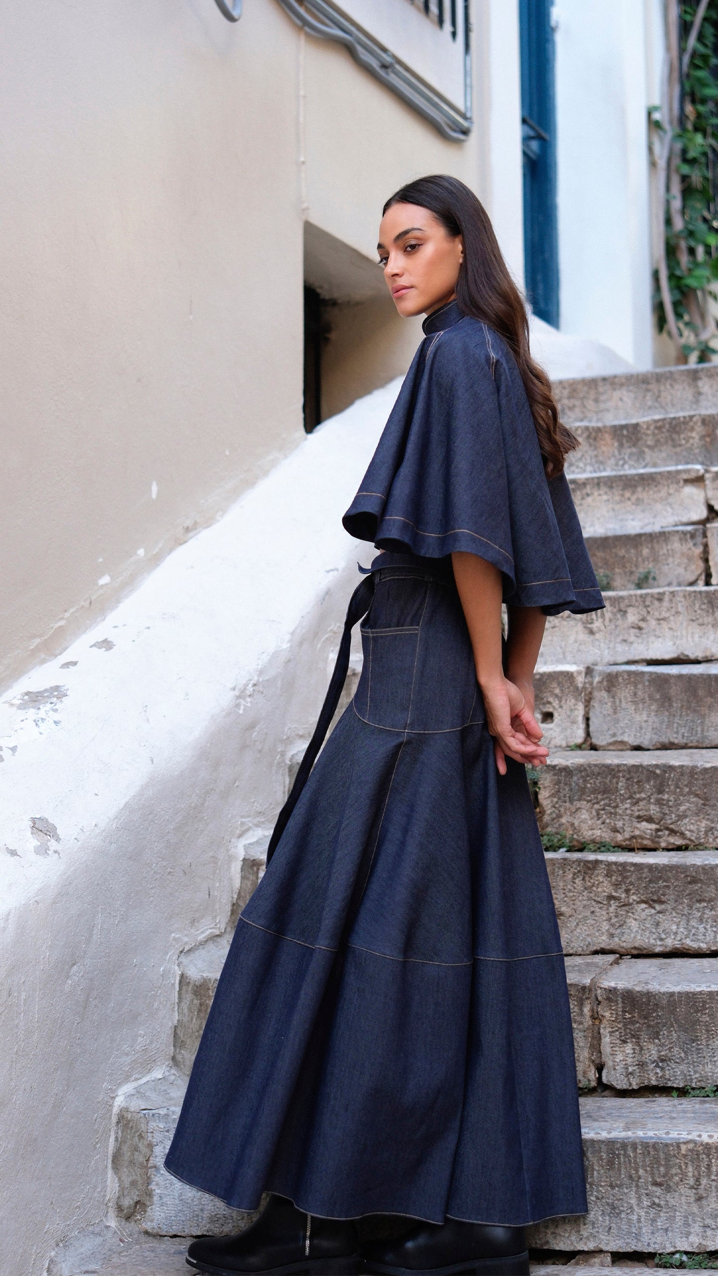 Selma Cape & Amal Skirt Denim Set