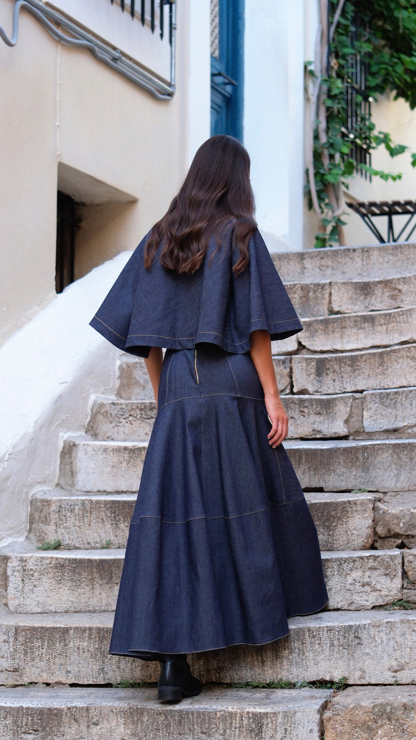 Selma Cape & Amal Skirt Denim Set