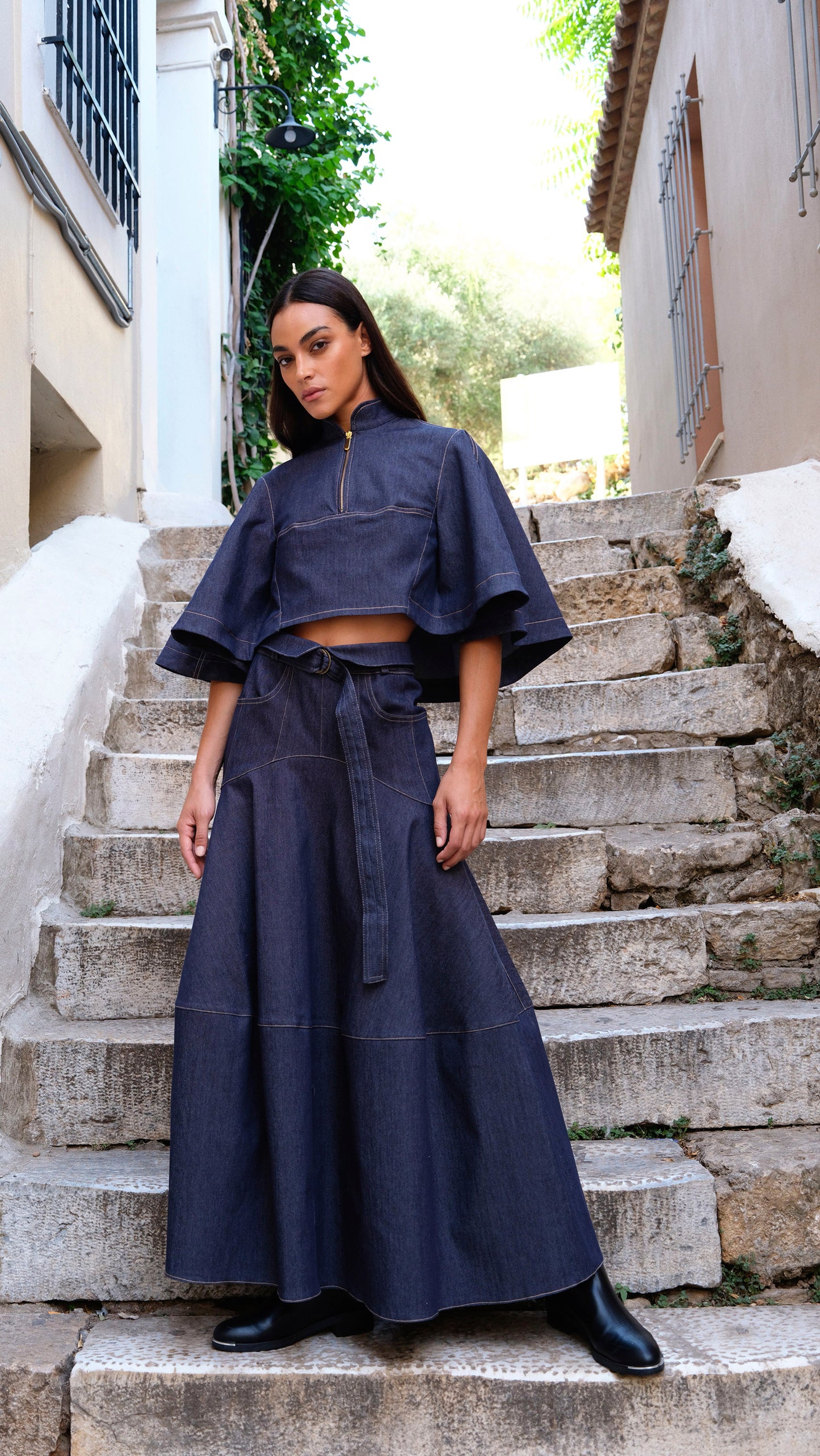 Selma Cape & Amal Skirt Denim Set